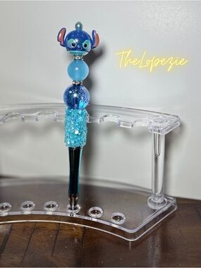 Handcrafted Blue Stitch-Themed Bejeweled Pen